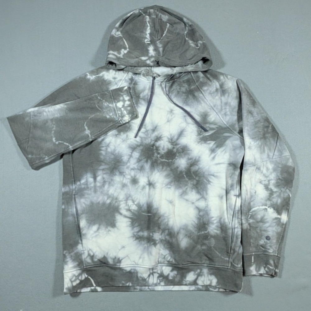 Lululemon Hoodie Mens XL Grey White Tie Dye Pullover Long Sleeve Sweatshirt